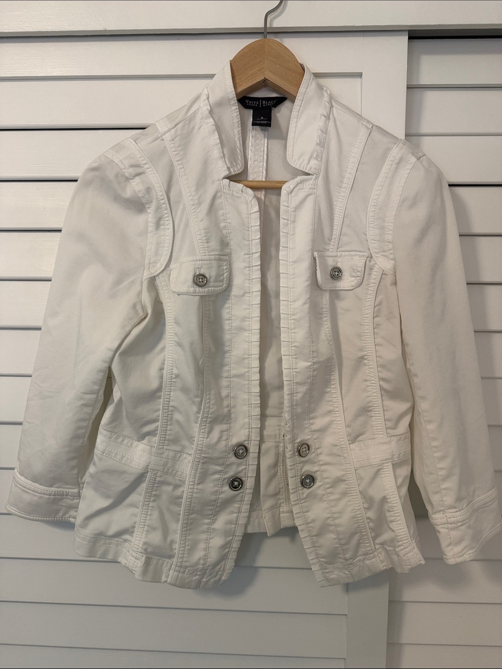 White House Black Market White Denim Military-Style Jacket